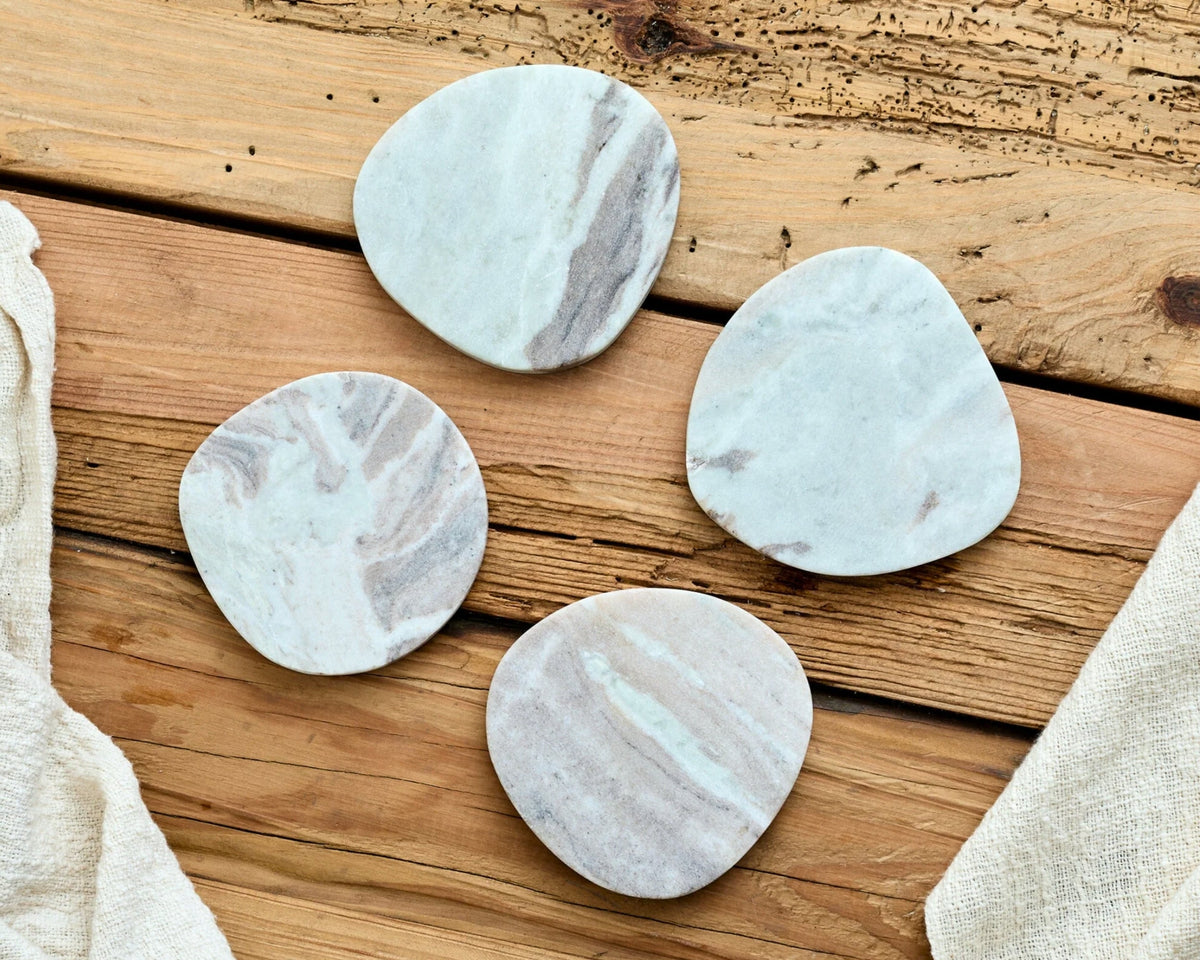 Amie Natural Polished Marble Coasters Irregular Shape-1