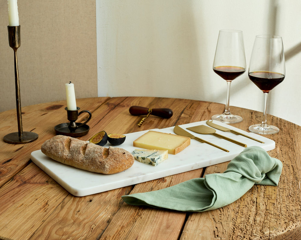 Cyara White Marble Cheese Board with Cutlery-2