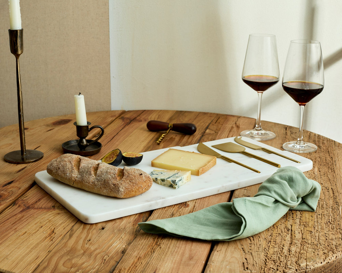 Cyara White Marble Cheese Board with Cutlery-2