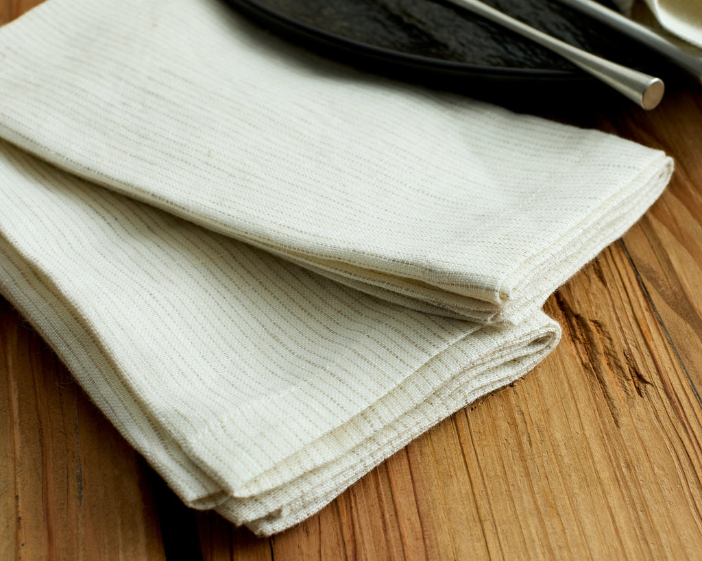 Beaune Linen Table Napkin White with Lines Pattern Set-1
