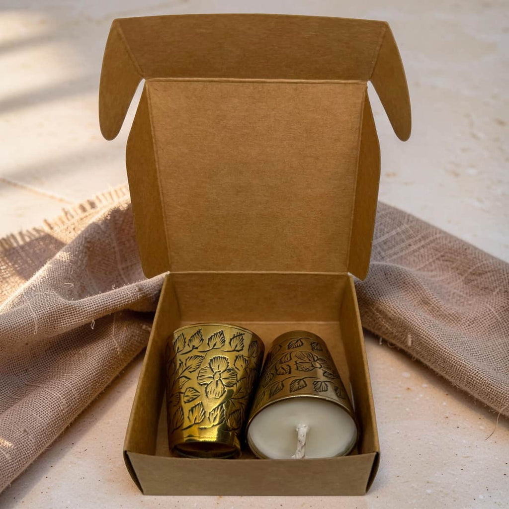 Engraved Brass Shot Glass Candle Set - Wild Honey Tobacco-1